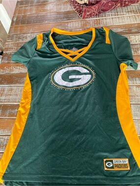 Majestic Green Bay Packers Women's Green and Gold Jersey Top